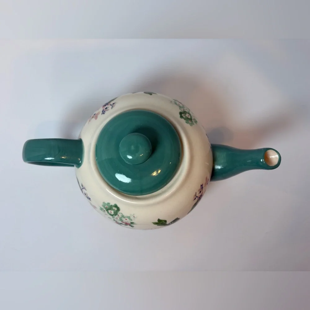 The Pioneer Woman Country Garden pattern ceramic teapot teal with floral design